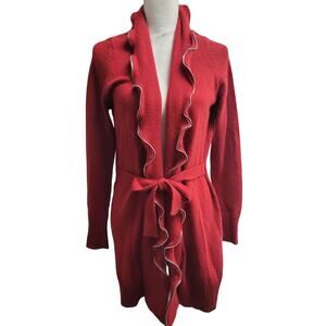 BCBGmaxazria angora wool ruffle zipper cardigan sweater red